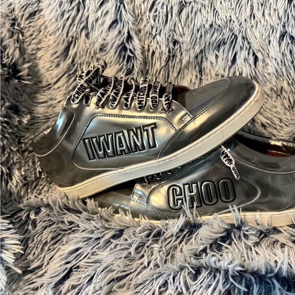 JIMMY CHOO “I want Choo” Miami Logo Liquid Metallic Low-Top Sneakers 🩶 - Picture 4 of 8